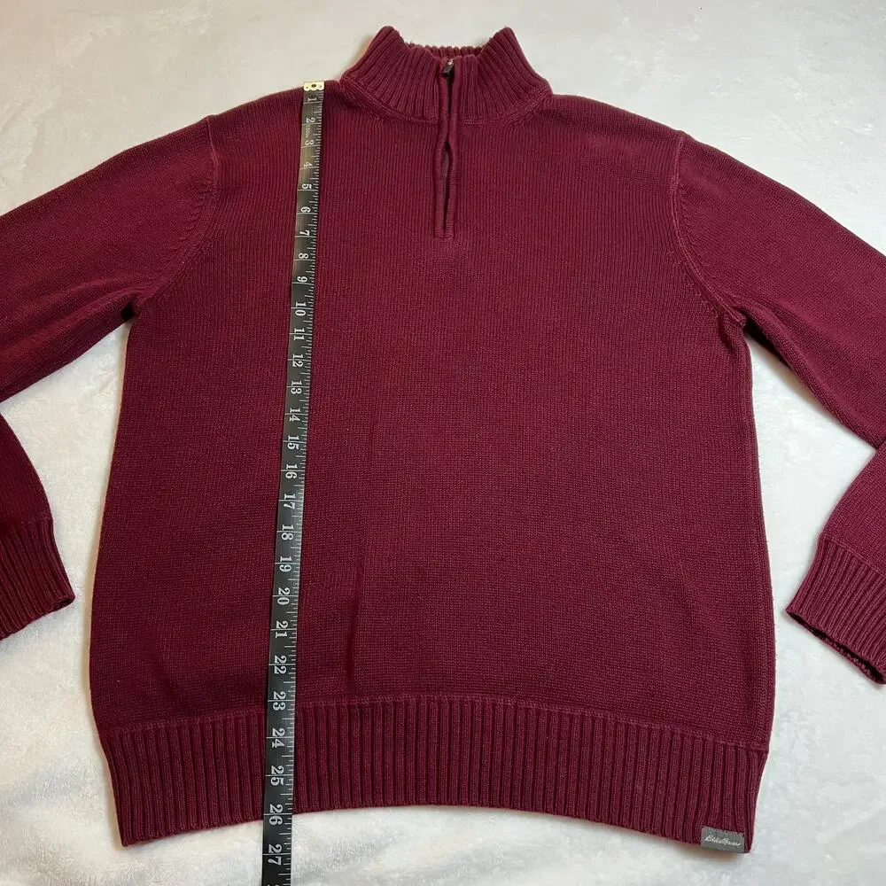 Eddie Bauer Men's Quarter Zip Pullover Cotton Knit Sweater Size Medium Academia